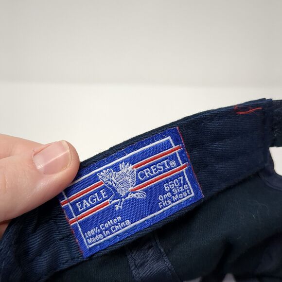 USA American Flag Patch Strapback Hat Blue One Size Eagle Crest 6 Panel - Picture 8 of 8